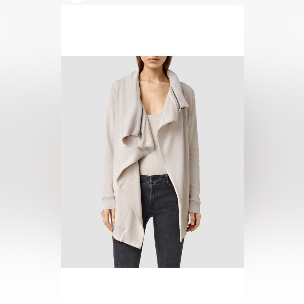 All Saints Dahlia‎ zip collar 100% Wool Oatmeal cardigan sweater size small